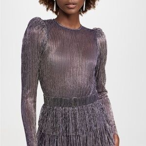 Sabina Musayev Silver Gray Pleated Long Sleeve Cocktail Dress Sz XS